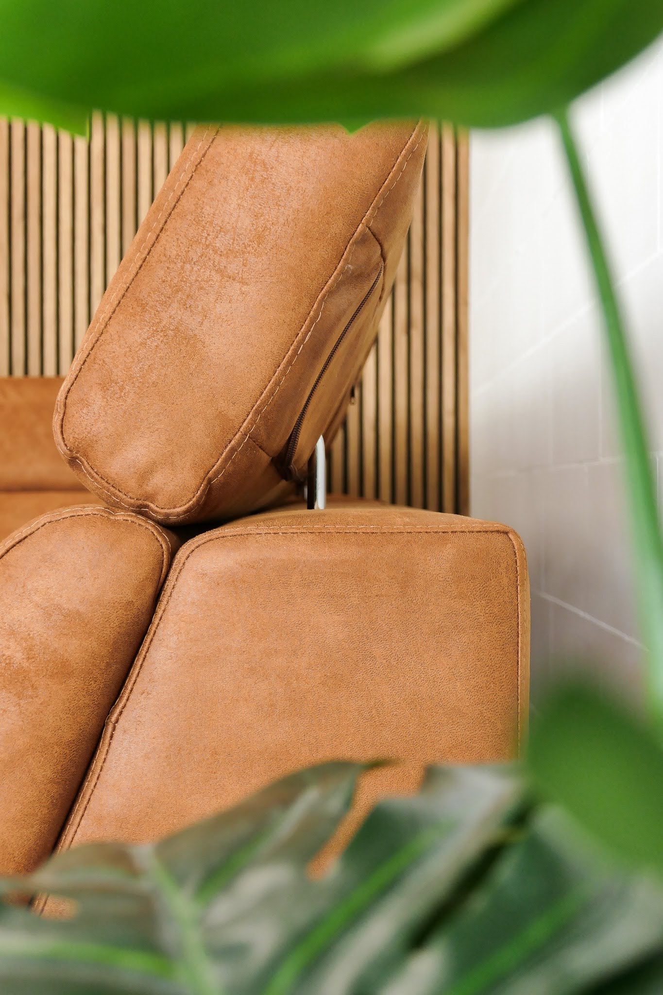 Refurbished Cognac Hoekbank met verstelbare hoofdsteunen