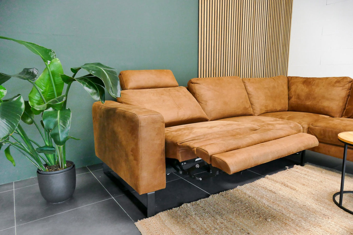 Refurbished Hoekbank Cognac Salerno | Met elektrische stoel