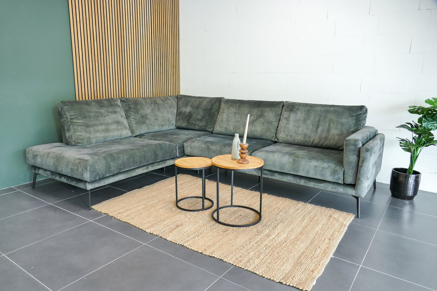 Refurbished Hoekbank Velvet Groen Carré Wonen
