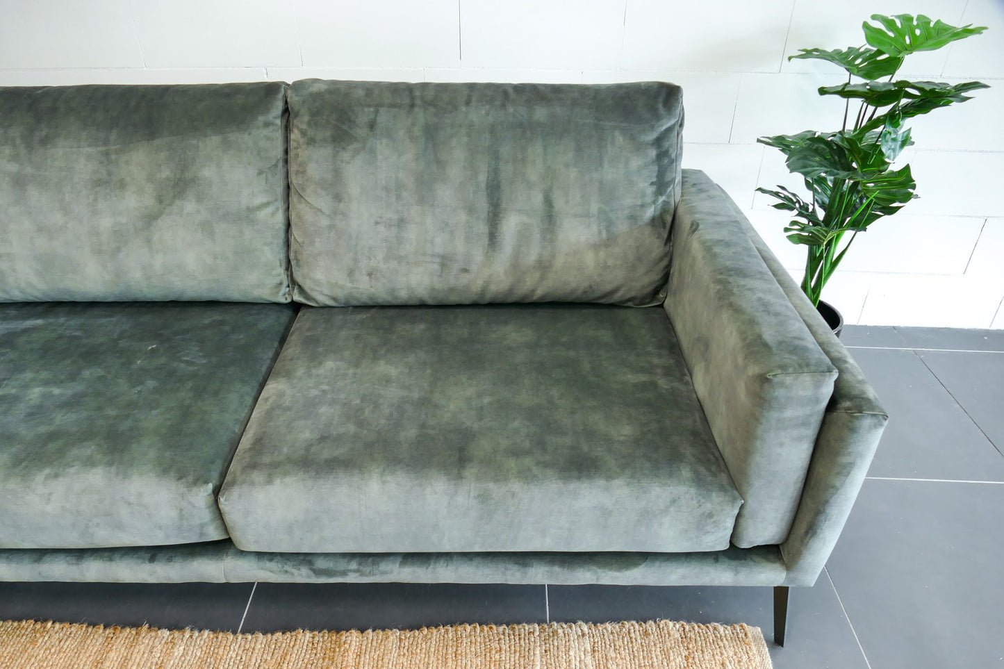 Refurbished Hoekbank Velvet Groen Carré Wonen