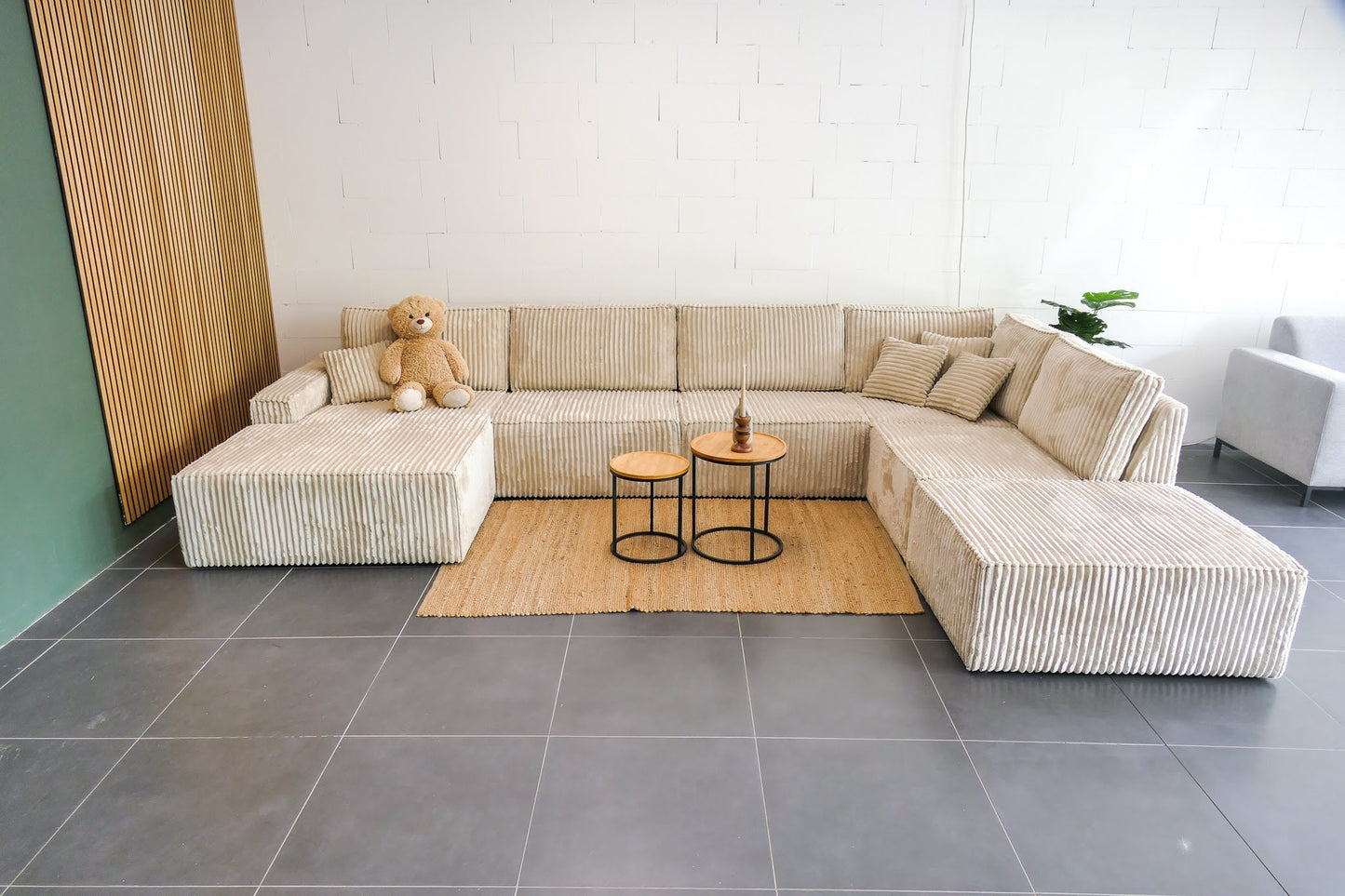 Refurbished Ribstof U-bank Beige