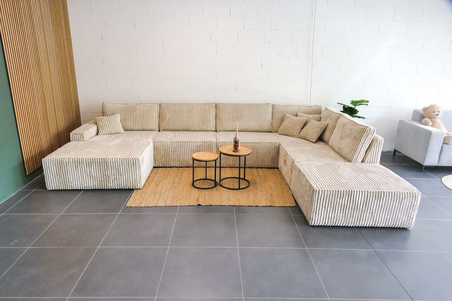 Refurbished Ribstof U-bank Beige