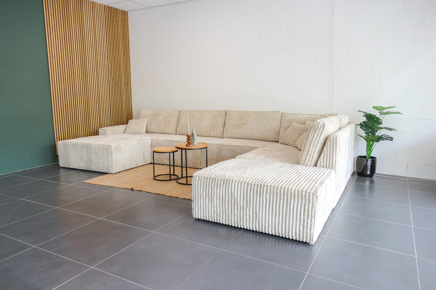 Refurbished Ribstof U-bank Beige