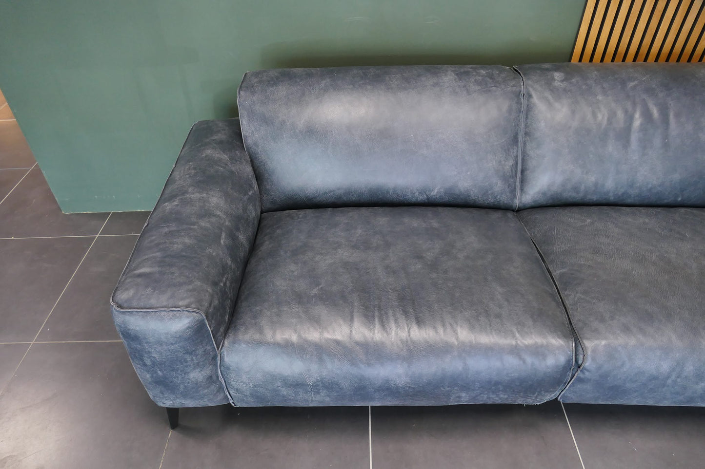 Refurbished Hoekbank Madeira Open leder Donkerblauw