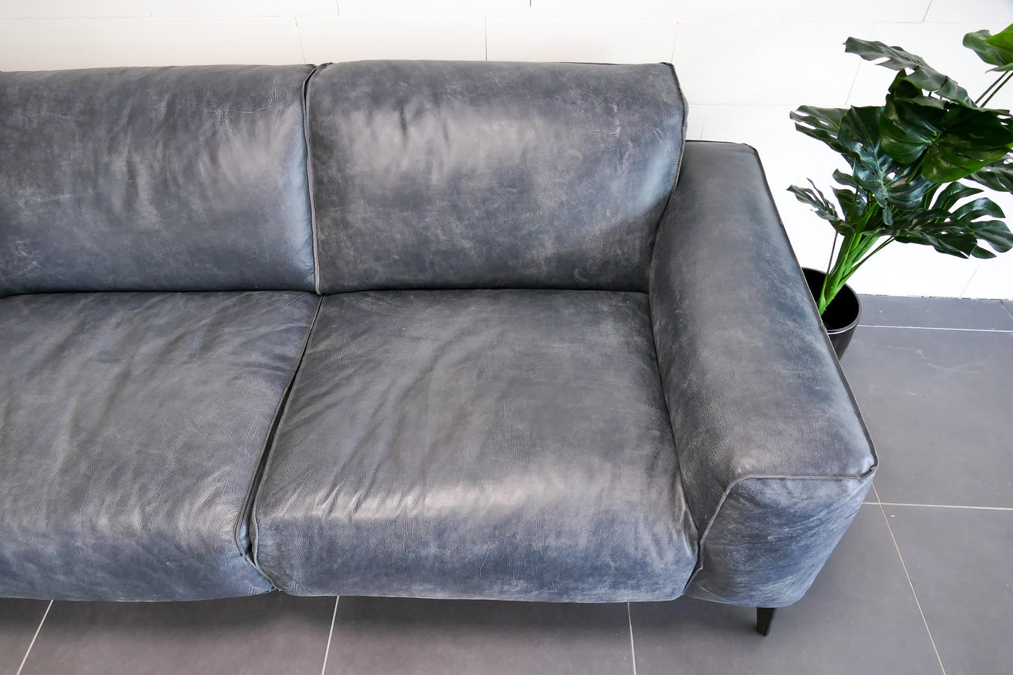 Refurbished Hoekbank Madeira Open leder Donkerblauw