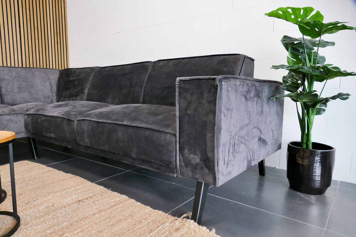 Refurbished Velvet hoekbank Antraciet