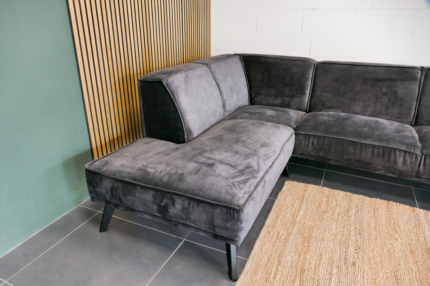 Refurbished Velvet hoekbank Antraciet