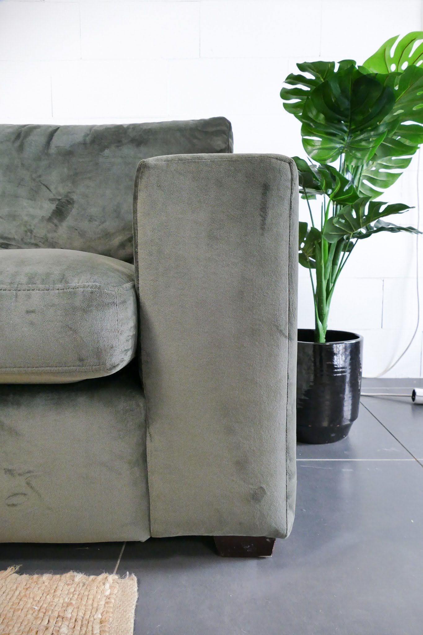 Refurbished Hoekbank Velvet Groen met Losse kussens