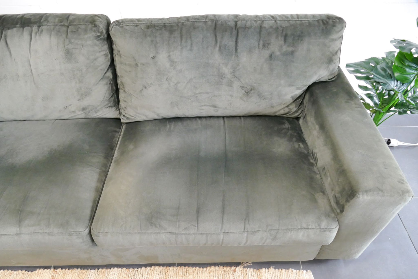 Refurbished Hoekbank Velvet Groen met Losse kussens