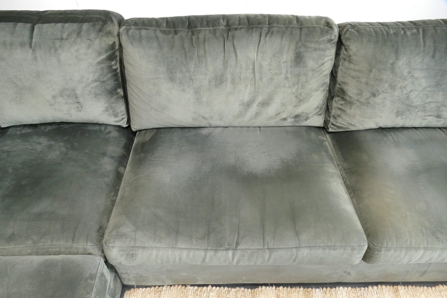 Refurbished Hoekbank Velvet Groen met Losse kussens