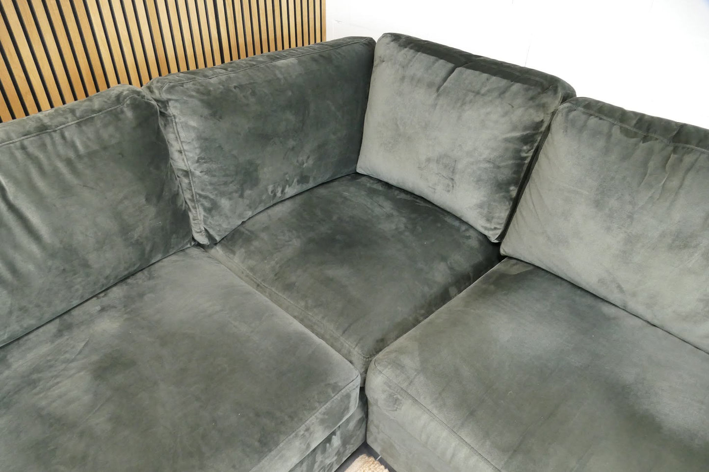 Refurbished Hoekbank Velvet Groen met Losse kussens