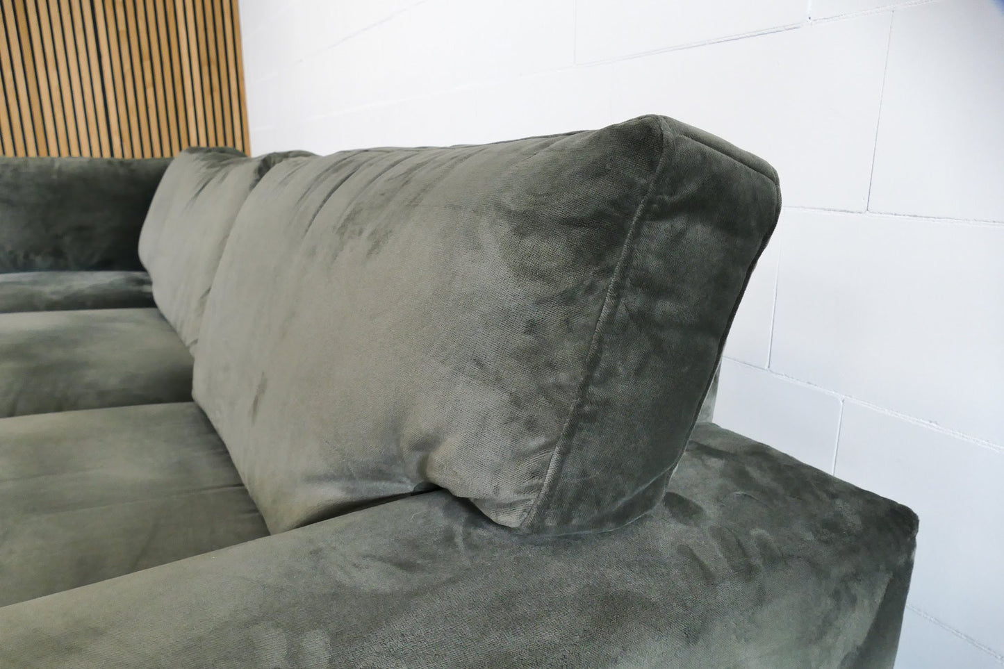 Refurbished Hoekbank Velvet Groen met Losse kussens