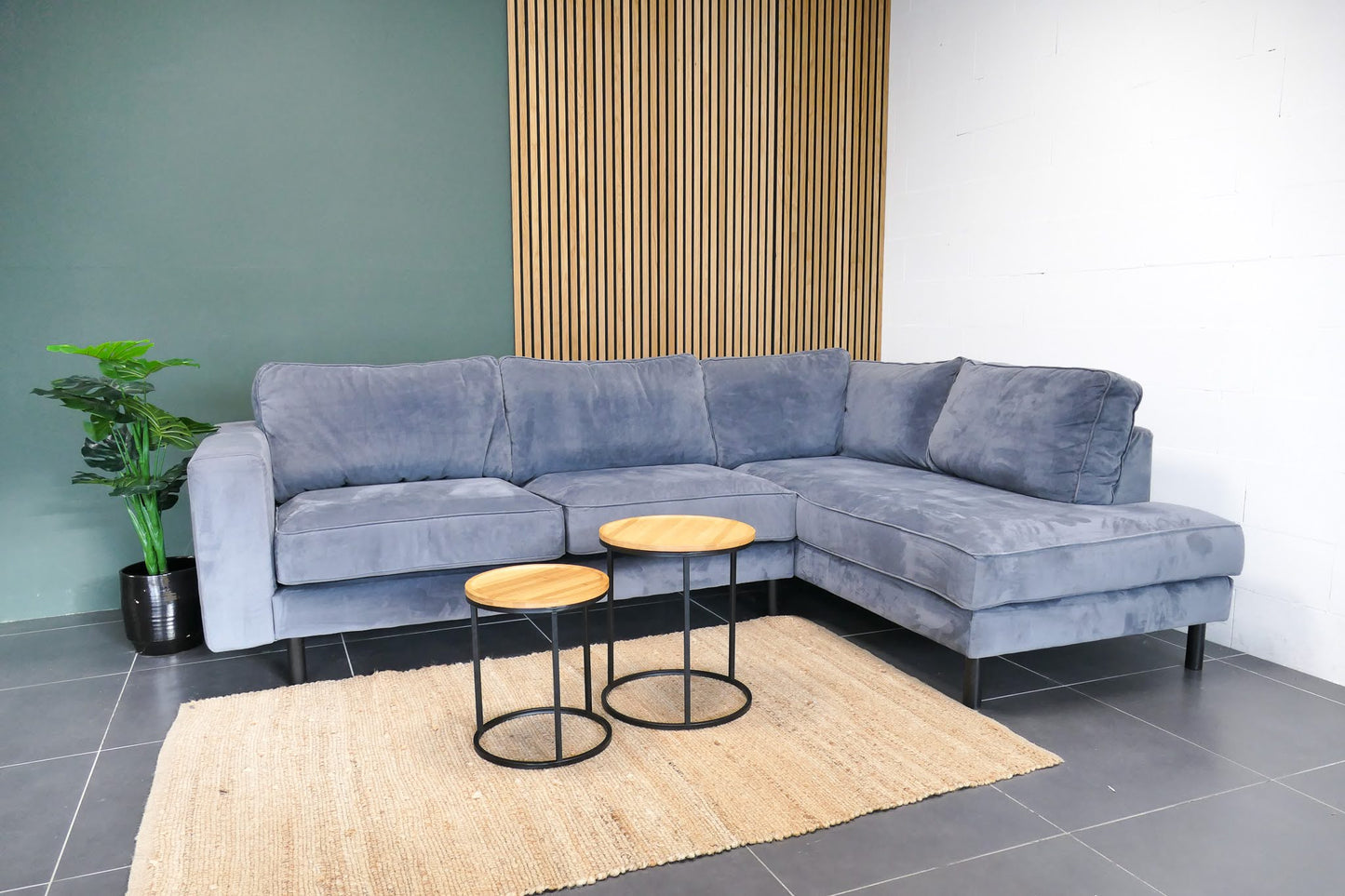 Refurbished Moderne Hoekbank Velvet Blauw