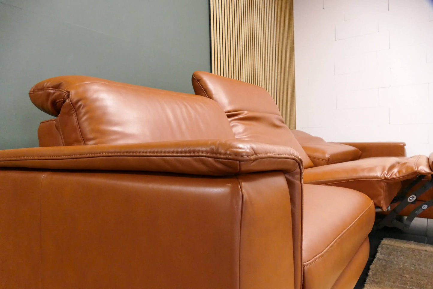 Refurbished Prominent Chaise Longue Cognac Leer Elektrisch verstelbaar