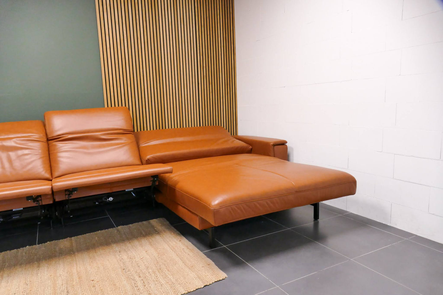 Refurbished Prominent Chaise Longue Cognac Leer Elektrisch verstelbaar