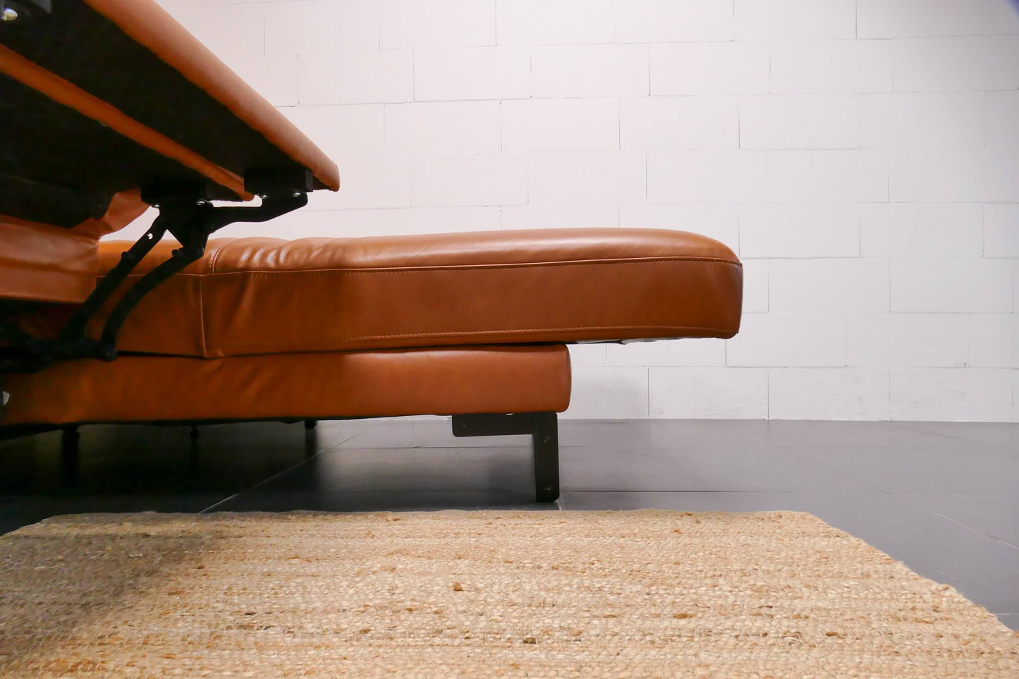 Refurbished Prominent Chaise Longue Cognac Leer Elektrisch verstelbaar