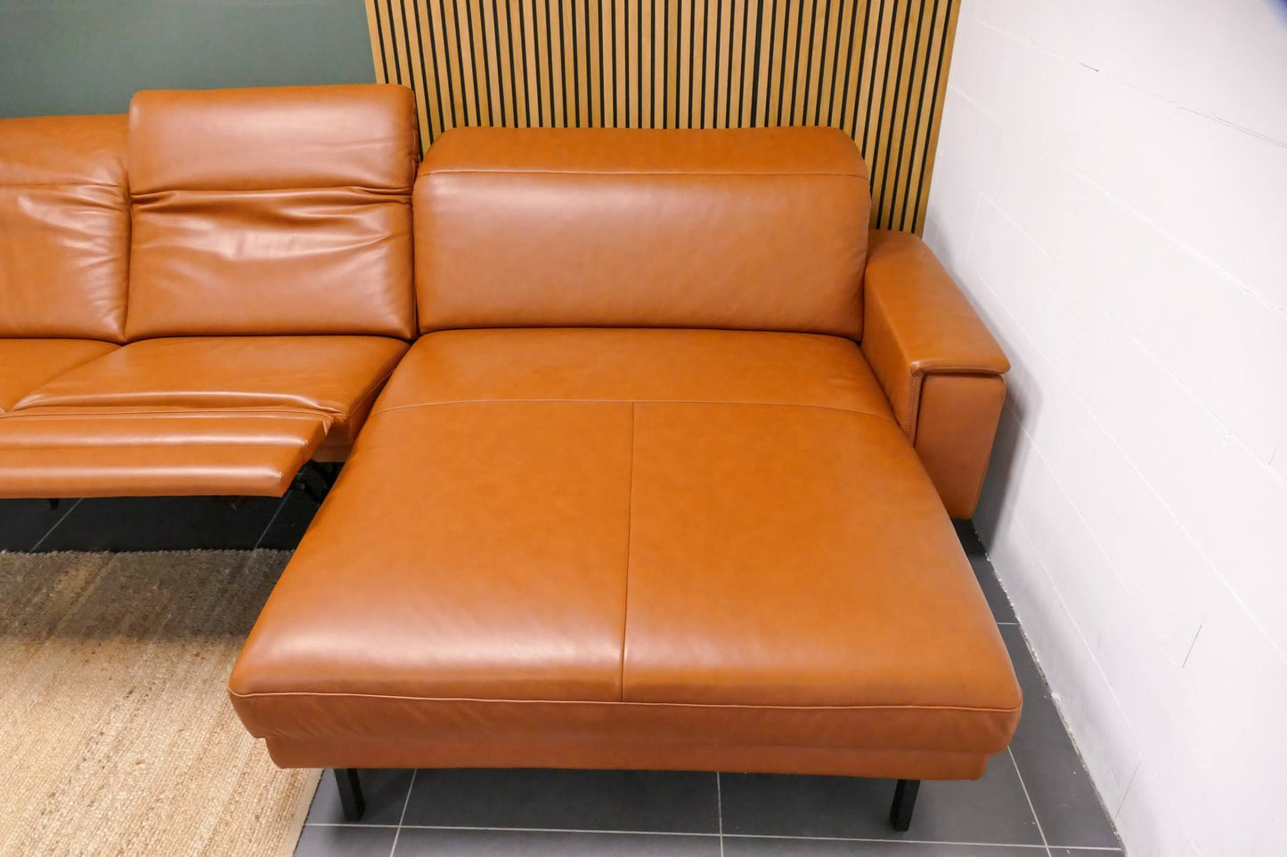 Refurbished Prominent Chaise Longue Cognac Leer Elektrisch verstelbaar