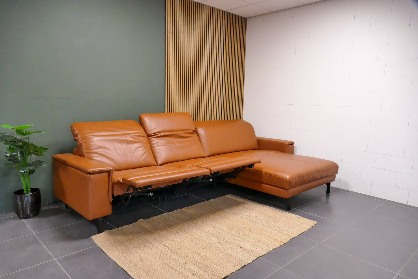 Refurbished Prominent Chaise Longue Cognac Leer Elektrisch verstelbaar