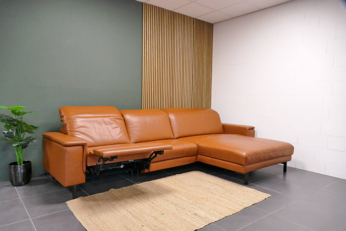 Refurbished Prominent Chaise Longue Cognac Leer Elektrisch verstelbaar