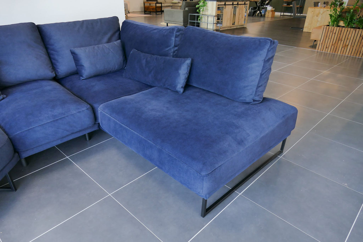 Refurbished Loungebank Dordoni U-vorm Velvet Donkerblauw