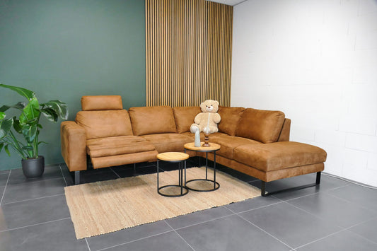 Refurbished Hoekbank Cognac Salerno | Met elektrische stoel