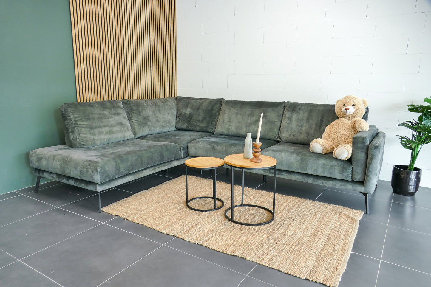 Refurbished Hoekbank Velvet Groen Carré Wonen