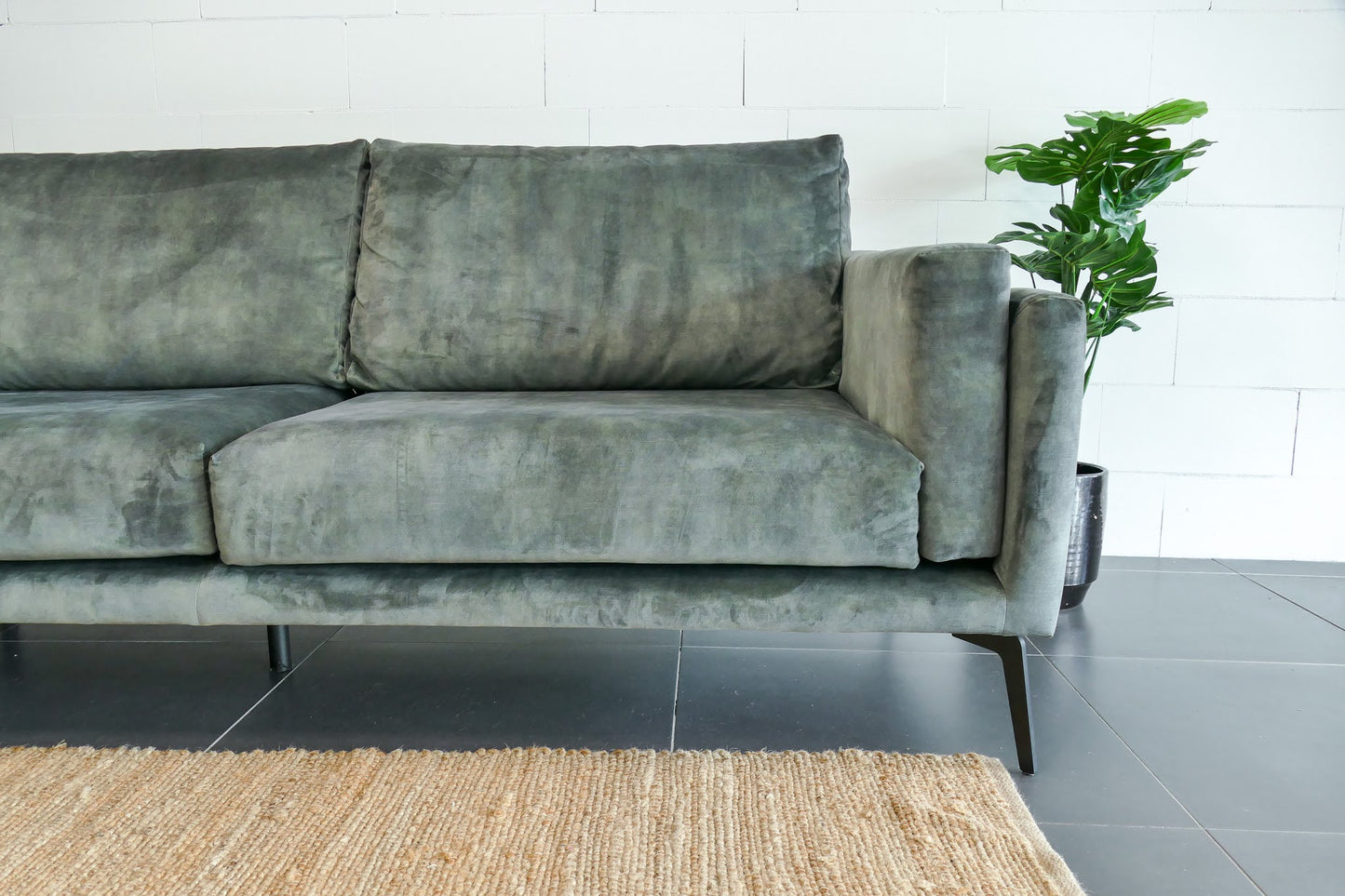 Refurbished Hoekbank Velvet Groen Carré Wonen
