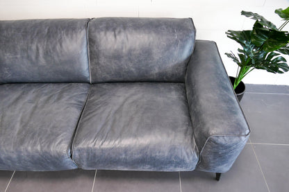 Refurbished Hoekbank Madeira Open leder Donkerblauw
