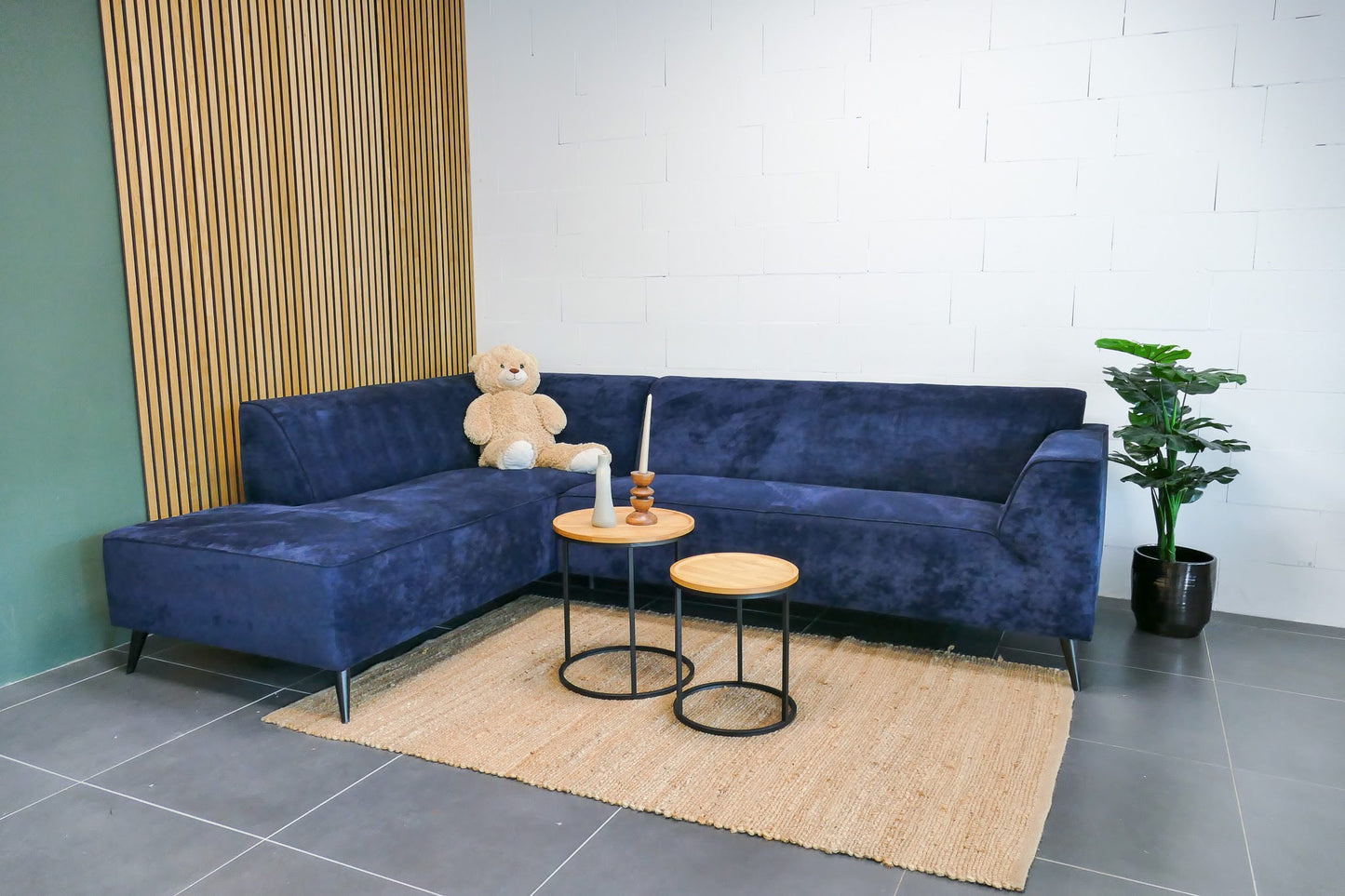 Refurbished Hoekbank Velvet Marineblauw Zitmaxx