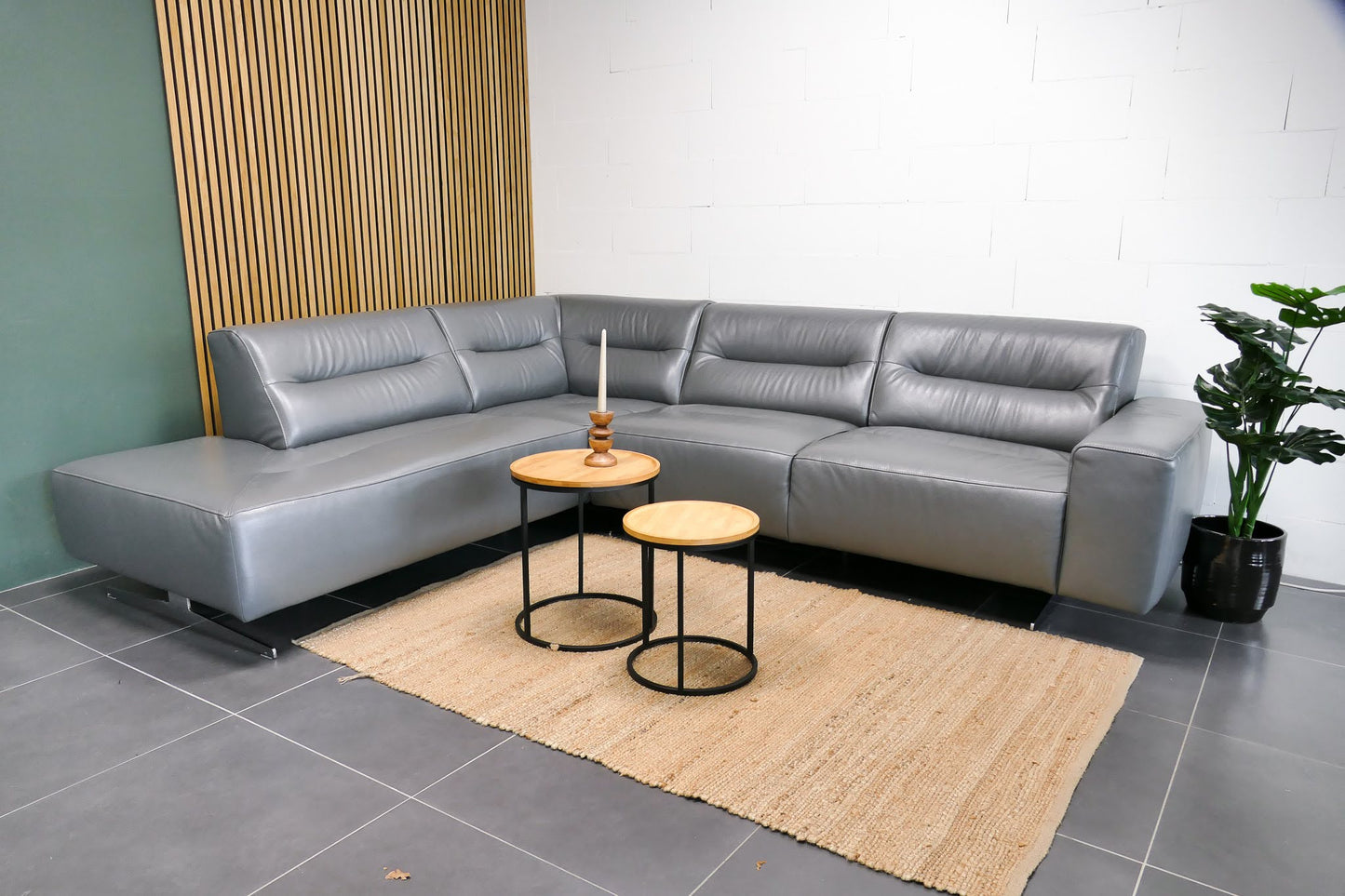 Refurbished Leren Chateau d'Ax Hoekbank donkergrijs