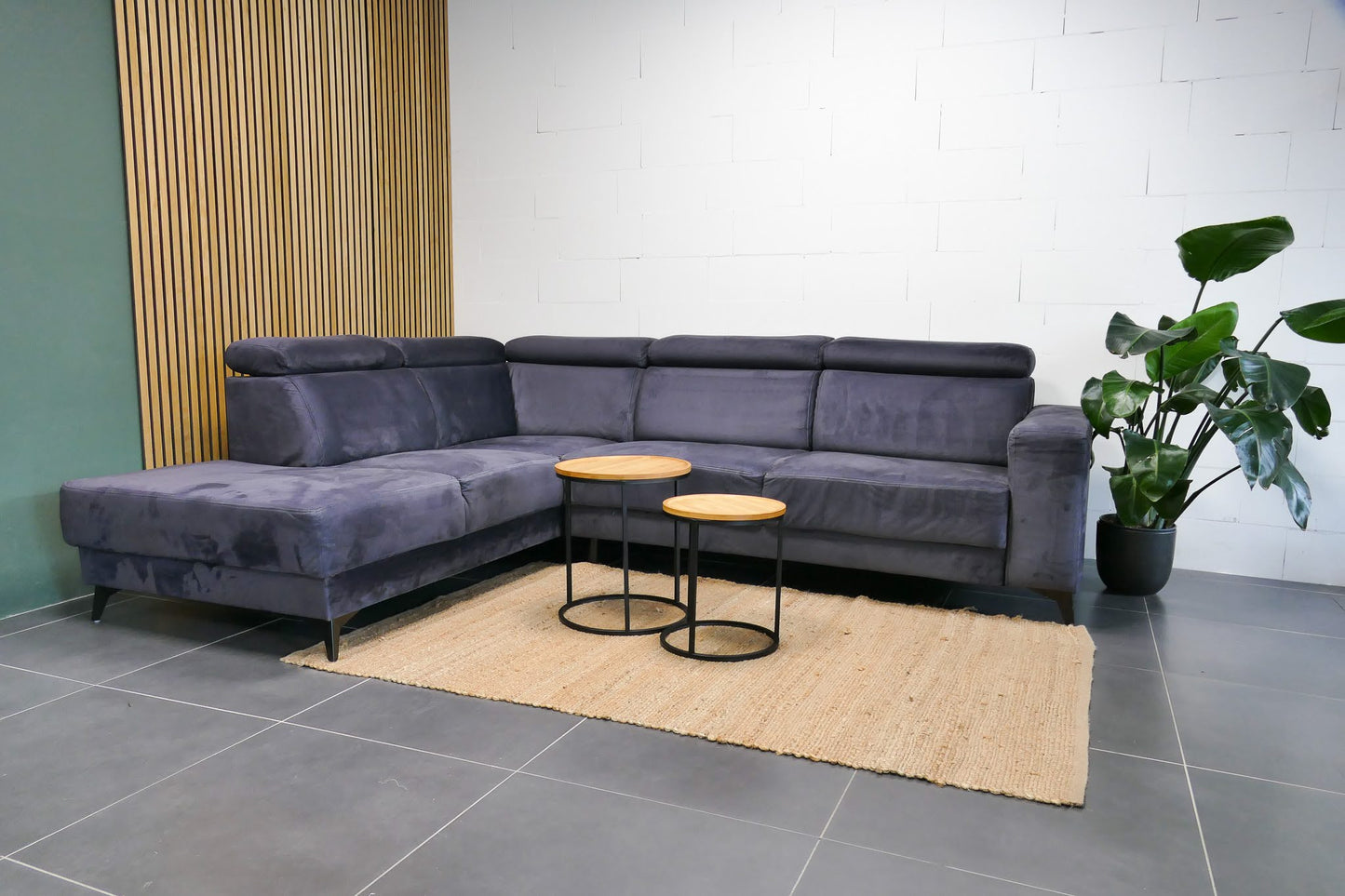 Refurbished Hoekbank met Verstelbare hoofdsteunen Antraciet / Donkerblauw