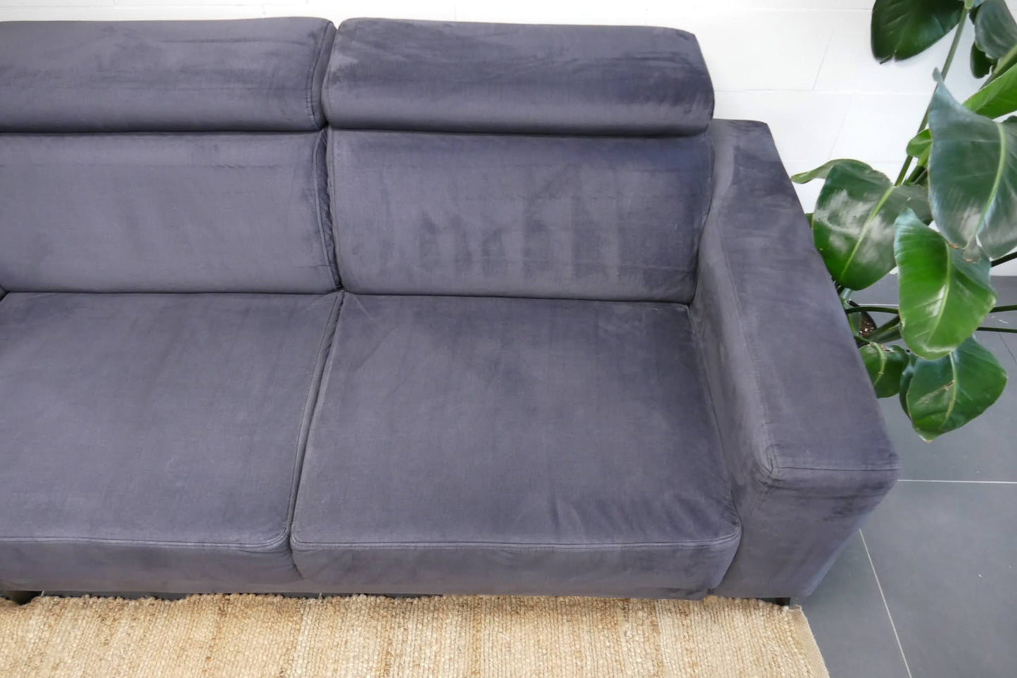 Refurbished Hoekbank met Verstelbare hoofdsteunen Antraciet / Donkerblauw