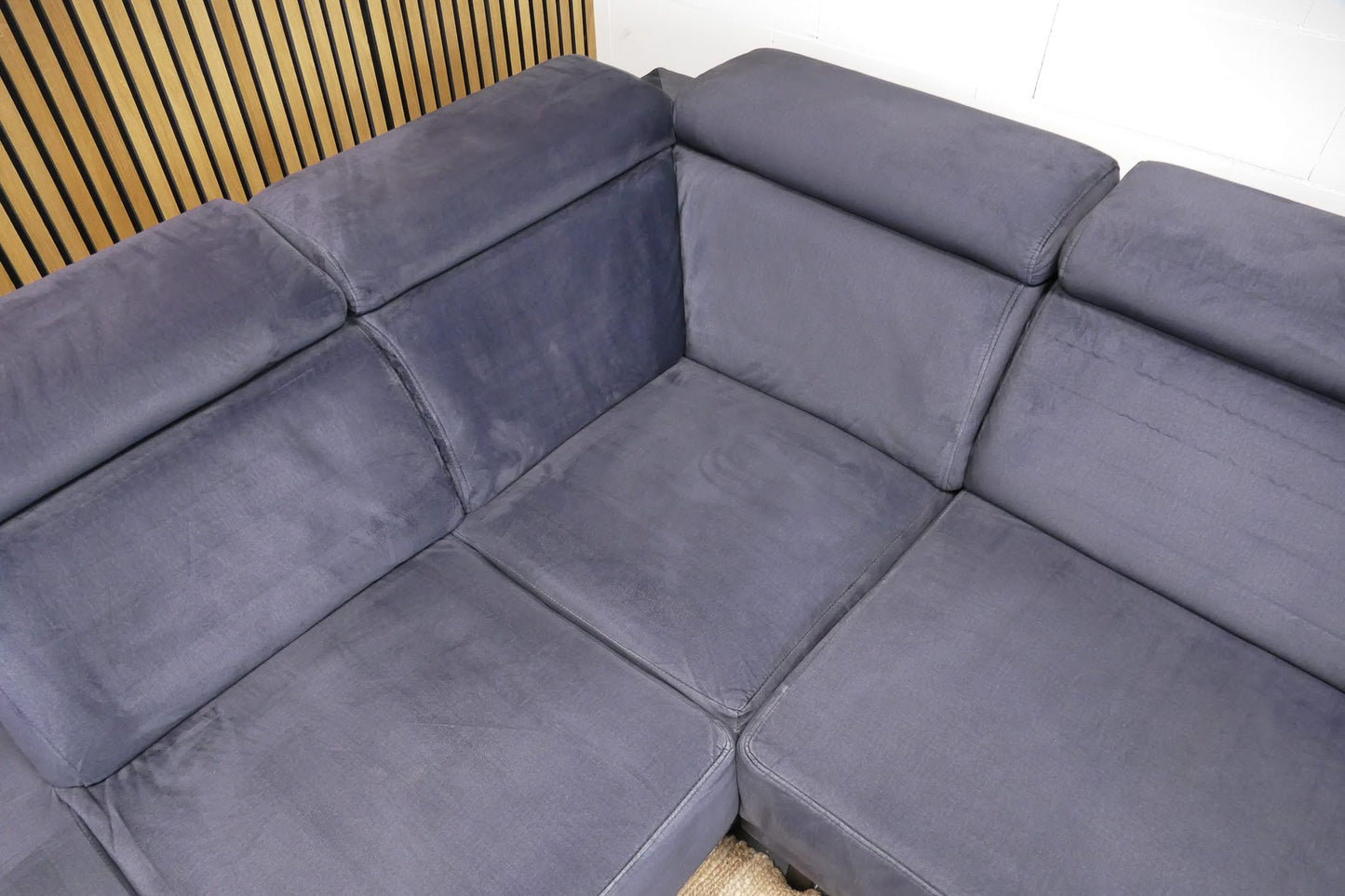 Refurbished Hoekbank met Verstelbare hoofdsteunen Antraciet / Donkerblauw