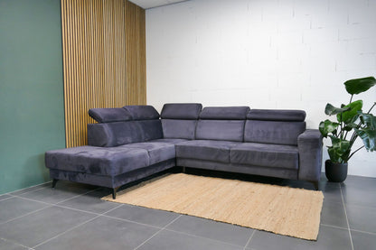 Refurbished Hoekbank met Verstelbare hoofdsteunen Antraciet / Donkerblauw