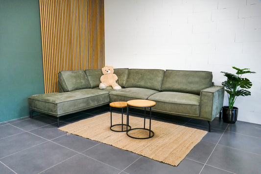 Refurbished Hoekbank Profijtmeubel Groen Microvezel