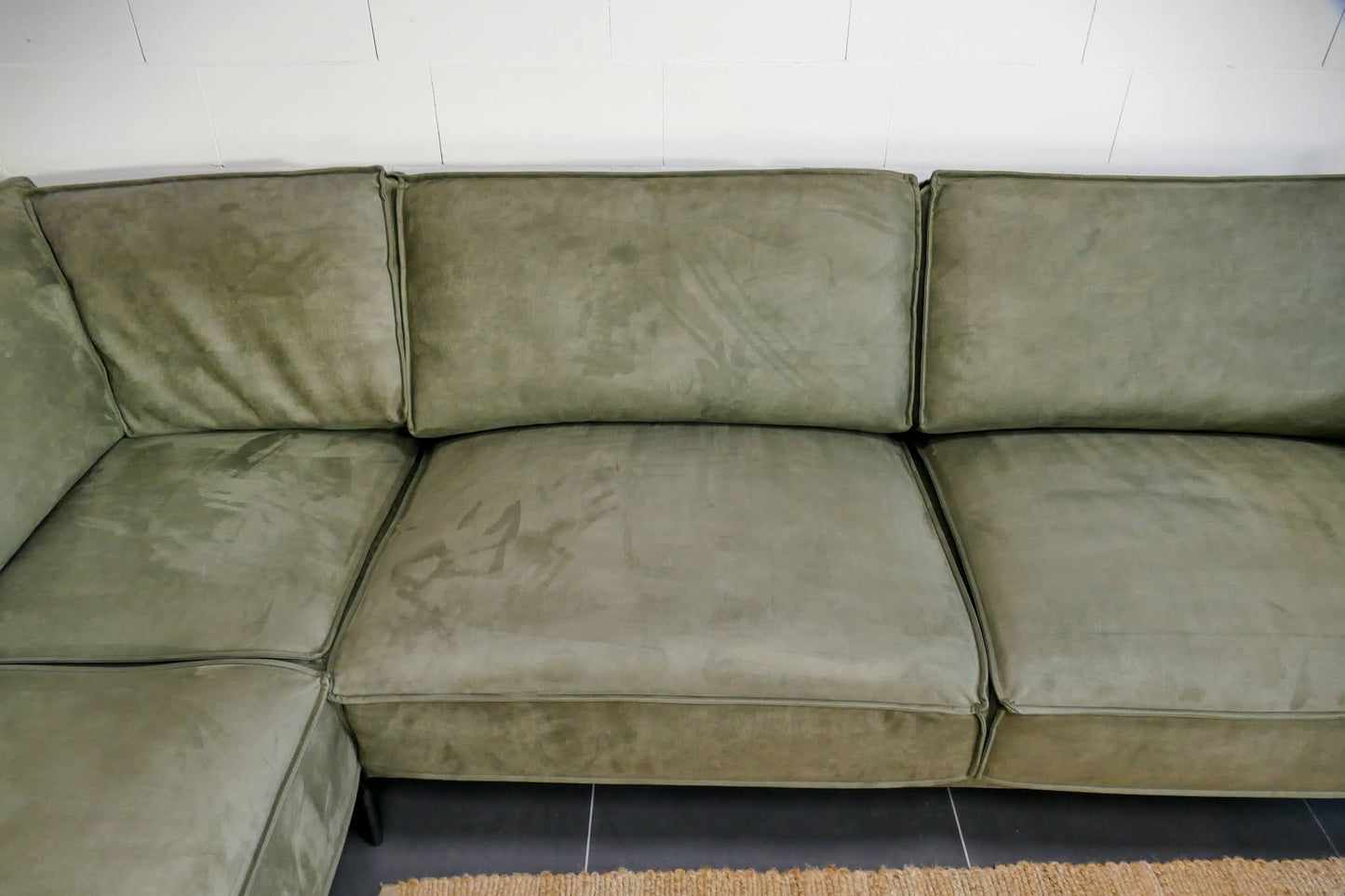 Refurbished Hoekbank Profijtmeubel Groen Microvezel