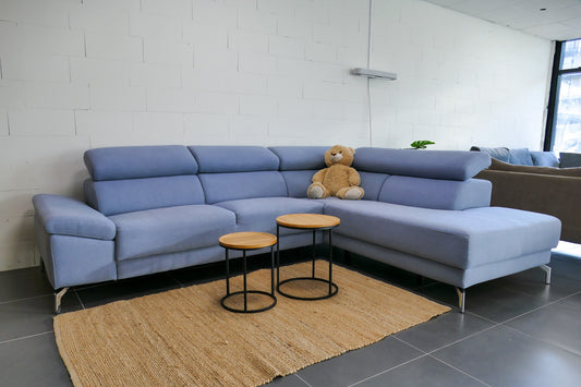 Refurbished Lichtblauwe Hoekbank verstelbare Hoofdsteunen