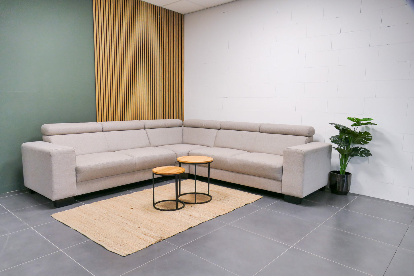 Refurbished Beige Hoekbank verstelbare hoofdsteunen