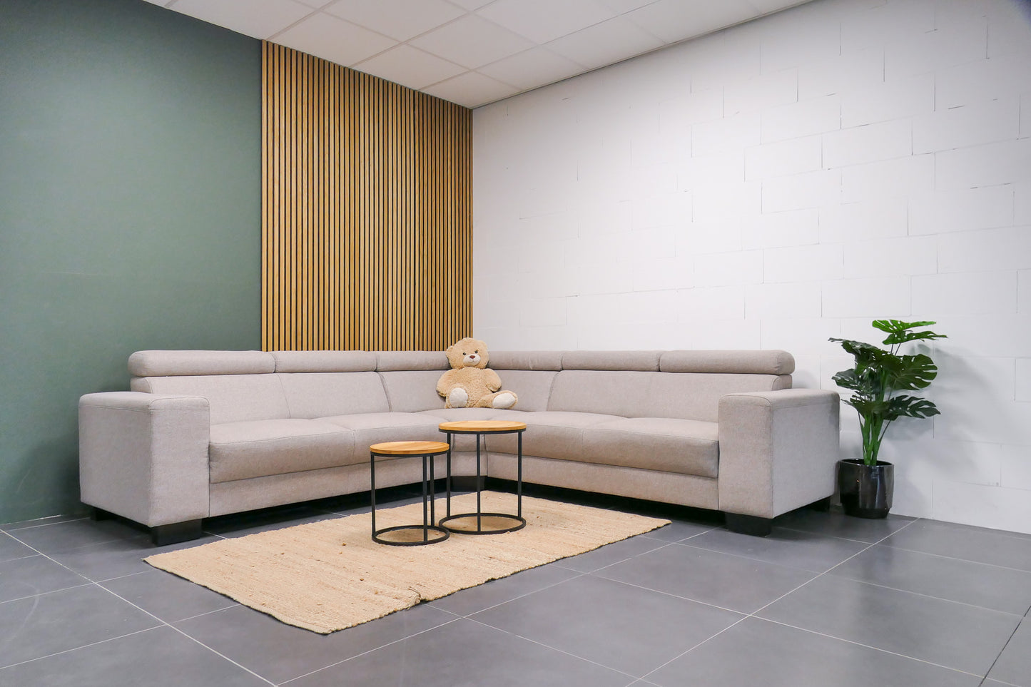 Refurbished Beige Hoekbank verstelbare hoofdsteunen