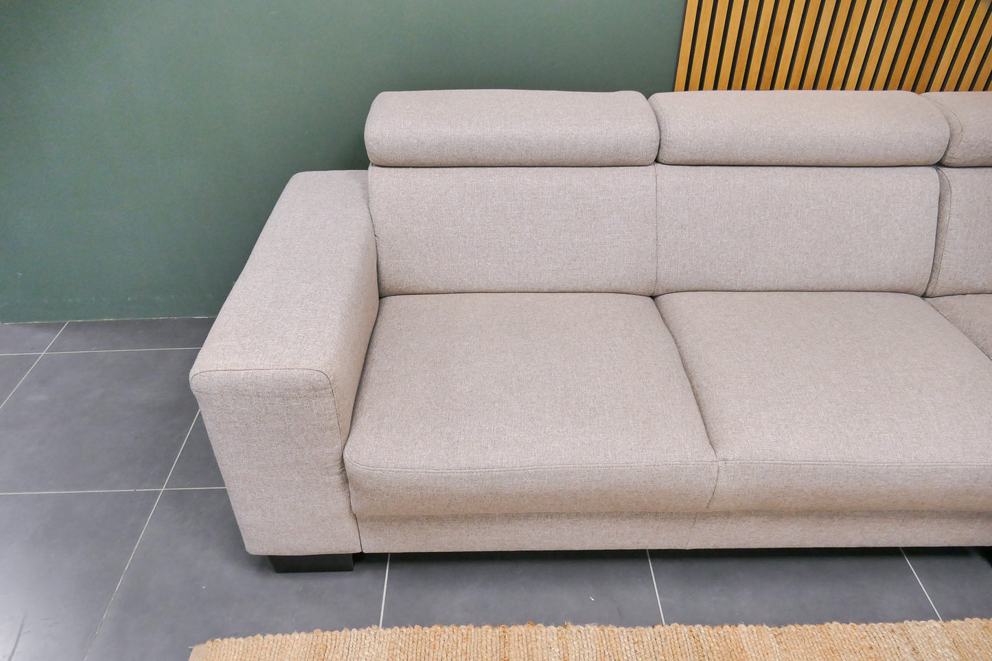 Refurbished Beige Hoekbank verstelbare hoofdsteunen