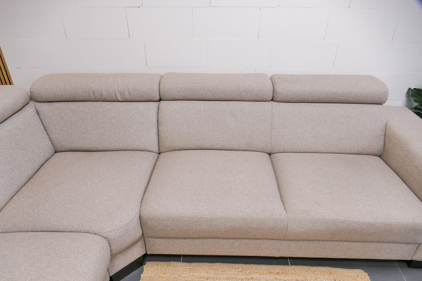 Refurbished Beige Hoekbank verstelbare hoofdsteunen
