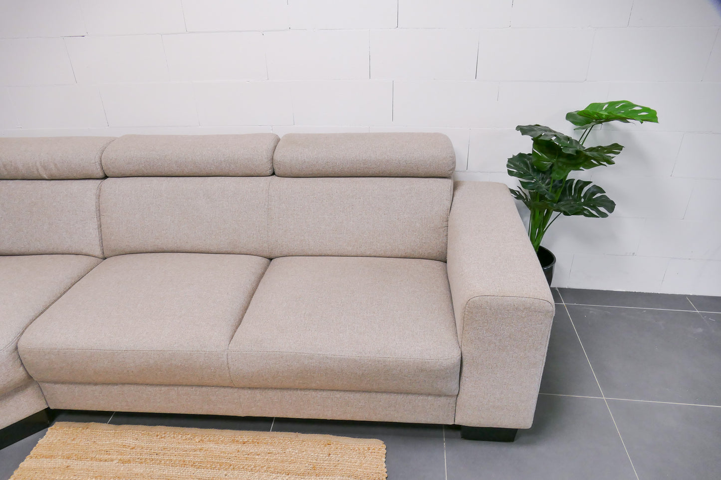 Refurbished Beige Hoekbank verstelbare hoofdsteunen