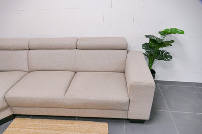 Refurbished Beige Hoekbank verstelbare hoofdsteunen