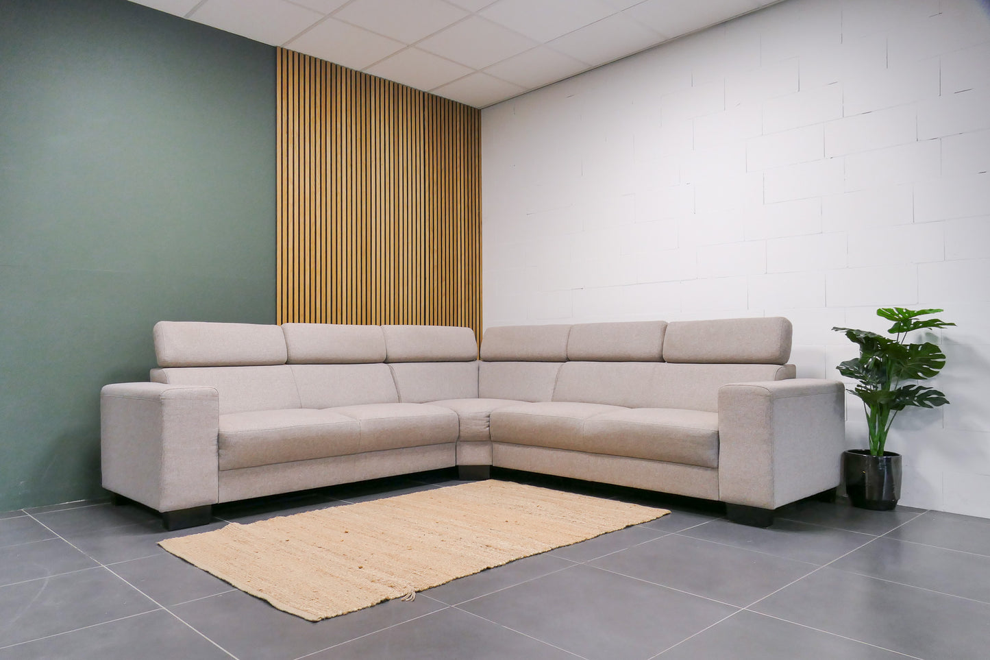 Refurbished Beige Hoekbank verstelbare hoofdsteunen