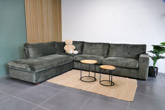 Refurbished Hoekbank Velvet Groen met Losse kussens
