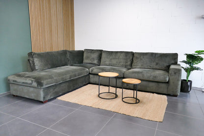 Refurbished Hoekbank Velvet Groen met Losse kussens