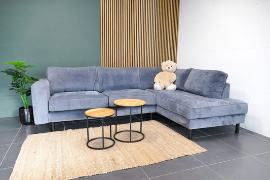 Refurbished Moderne Hoekbank Velvet Blauw