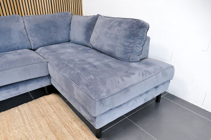 Refurbished Moderne Hoekbank Velvet Blauw