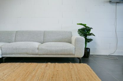 Refurbished Hoekbank Greige Grijs / Beige DFS met Hocker