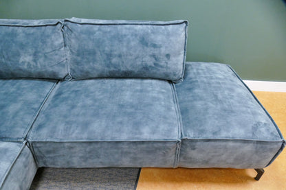 Refurbished Hoekbank Velvet Blauw
